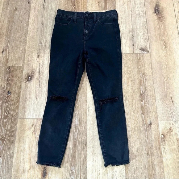 Madewell Women's 10" High-Rise Jeggings Distressed Black Denim Jeans Size 27 GUC - Picture 2 of 9